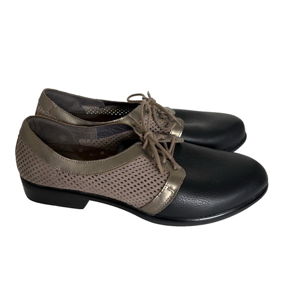 Naot Womens Buran Lace Up Oxfords US 9 EU 40 Leather Black Tan Suede Comfort - Picture 1 of 8
